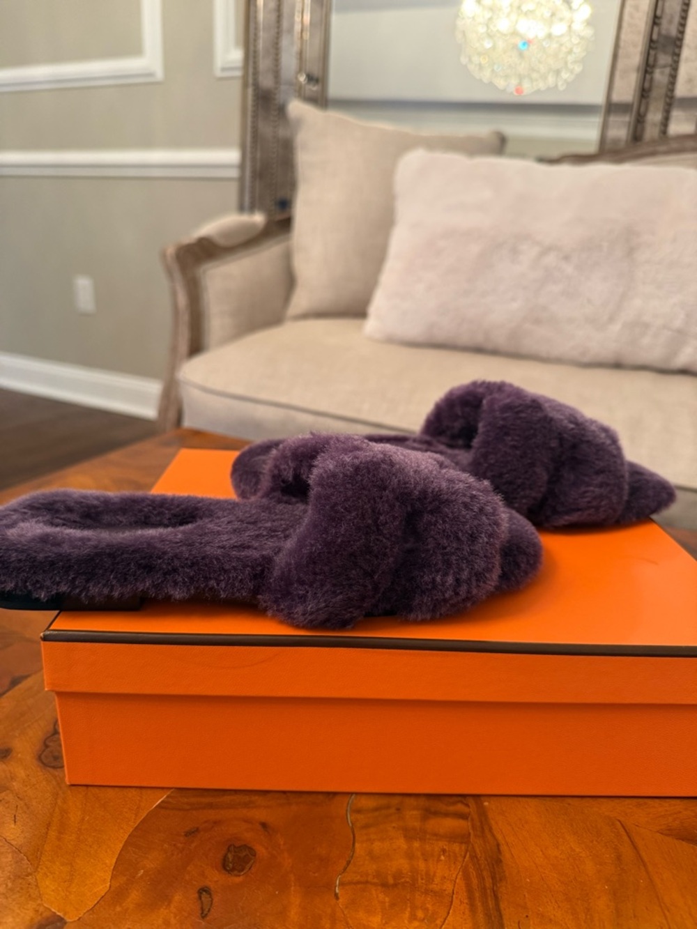 Hermes purple shearling Oran slides size 36 in box - Picture 5 of 9